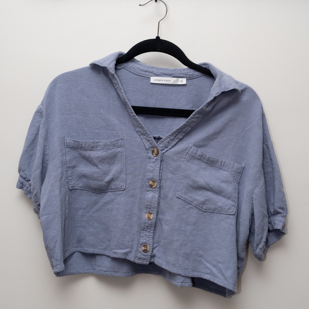 Altar'd State Soft Blue Cropped Blouse